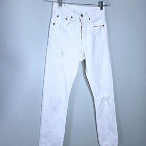 Levi's White Distressed Straight Ankle Jeans Size 24